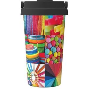 FRGMNT Kleurrijke Collage Print Thermische Koffie Mok,Reizen Geïsoleerde Deksel RVS Tumbler Cup voor Thuiskantoor Outdoor
