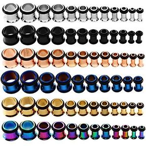 KUBOOZ 9 paar roestvrij staal enkele flare oorplugs set tunnels gauges stretch piercings unisex maat 14G-00G, Stof