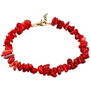 Minerale steen gouden kettingen armband, kristal armband, onregelmatige afgebroken amethisten citrien Rose kralen armband vrouwen (Color : Red Coral)