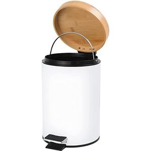Solly´s Prullenbak met Bamboe-Deksel, Badkamer Pedaalemmer 3L, Wit