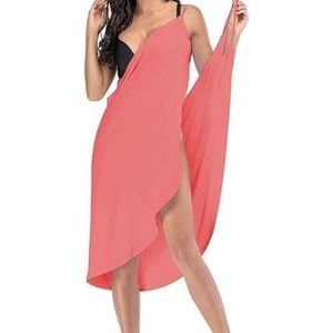 Bikini Cover Up Dames Zomer Strand Sexy Vrouwen Effen Kleur Wrap Jurk Zonbescherming Bikini Cover Up Vrouwelijk Badpak Dames Zee (Roze, XL)