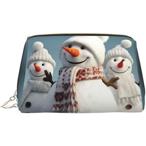Happy Snowman make-up tas voor vrouwen cosmetische tassen lederen reizen make-up tas organisator waterdichte make-up zakje open platte toilettas draagbare opbergtas voor reizen, Goud, Eén maat