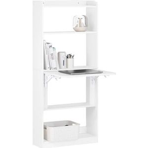 SoBuy Opvouwbaar bureau, computertafel met planken, klein bureau, werktafel, bureautafel, klaptafel voor thuiskantoor, wandtafel, laptoptafel, wit, 64 x 145 x 58 cm, FWT92-H-W