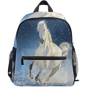 Wit paard peuter rugzak boekentas mini schoudertas voor 1-6 jaar reizen jongens meisjes kinderen met borstband clip fluitje