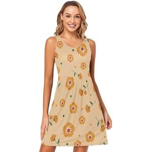 LI ZHI XIN Dames Zomerjurken Ronde Hals Casual A-lijn Mouwloos Vest Jurken met Zakken Bloemen Bloemen Patroon, Meerkleurig, S