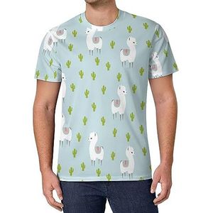 Llama Alpaca And Cactus T-shirt met korte mouwen voor heren, casual ronde hals, modieus, zomertops