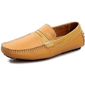 Loafers for heren Schoenen met vierkante neus PU-leer Rijstijl Loafer Comfortabele platte hakbestendig Casual klassieke instapper(Color:Yellow,Size:43 EU)