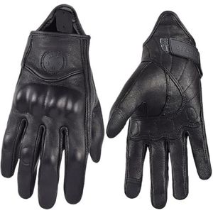 JINEKU Motorhandschoenen dames motorfiets lederen handschoenen zomer ademend moto-handschoenen retro volledige vinger fietshandschoenen roze XS-XXL motorhandschoenen (kleur: zwart, maat: L)