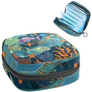 MUOOUM Viskoraal Zeester Zeepatroon Maandverband Opbergtas Menstruatie Pad Tas Draagbare Menstruatie Cup Pouch met Rits voor Tiener Meisjes Vrouwen Dames