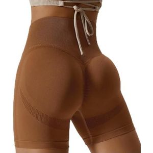Dames Shorts Naadloze sportshorts Voor Dames Fietsen Joggen Fitness Hoge taille Push-up Gym Shorts Leggings-Camel palm-XL