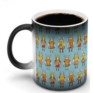 Leuke Vikingen Leuke Grafische Koffie Cup Met Handvat Hot Veranderende Keramische Reizen Mok Voor Thuiskantoor