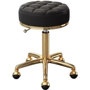 JAVPTAV Schoonheidskruk met wieltjes, verstelbare draaistoel met zitting van kunstleer en roestvrij stalen frame voor SPA, salon en massage, zwart