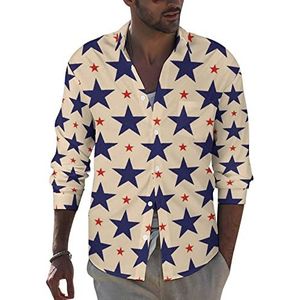 USA Stars Herenshirt met lange mouwen, casual strandtops met zak, normale pasvorm