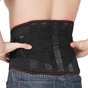 Onderrugbeugels voor rugpijnverlichting - compressieriem voor mannen en vrouwen - lendensteun taille rugbrace voor hernia, ischias, scoliose - ademend gaasontwerp, verstelbare riemen (L, zwart)