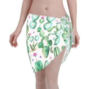 Cactus Bloemenprint Elegante Strandwrap, Bikini Cover Up, Badmode Jurk voor Vrouwen, Perfect voor Zwembad en Resort Zwart, Zwart, one size