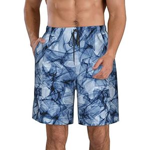 PHTZEZFC Donkerblauwe strandshorts voor heren, met marmerprint, lichtgewicht, sneldrogend, zwembroek met trekkoord en zakken, Wit, XL