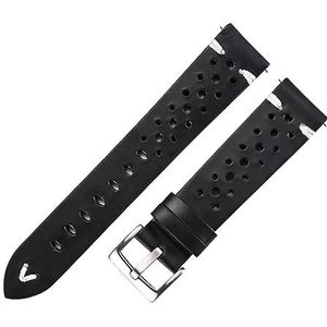 LUGEMA Lederen Horlogeband Riem Unisex Handgemaakte Vintage Poreuze 18 20 22mm Lederen Band Bruine Olie Wax Lederen Horlogeband Snel Vrijgeven (Color : Black-Silver clasp, Size : 20mm)