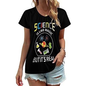 Science Like Magic Dames V-hals T-shirts Leuke Grafische Korte Mouw Casual Tee Tops L