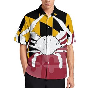 Maryland vlag krab zomer heren shirts casual korte mouw button down blouse strand top met zak 4XL