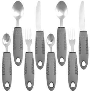 8-delige Adaptieve Bestekset For Handtrillingen, Ergonomisch Roestvrijstalen Bestek Met Anti-shake-ontwerp, Gemakkelijk Vast Te Pakken Buigbaar Zilverwerk, Eethulpmiddel For Ouderen