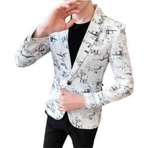 Dvbfufv Mannen Lente Mode Business Plus Size Pak Jas Mannelijke Afdrukken Casual Blazers Jas, Wit, XS