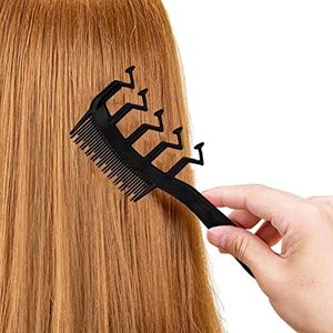Haarscheidingskam | Z-vormige haarkam met brede tanden voor plagen styling pluizig haar | Multifunctionele kammen voor dames en meisjes (zwart)