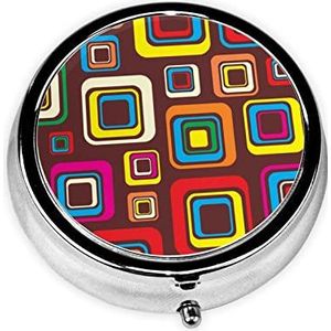 LAMAME Kleurrijke Vierkanten Gedrukte Mini Pillendoos om de Doos Draagbare Opslag van de Pillendoos