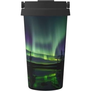 OdDdot Dark Northern Lights Print Travel Coffee Mug Geïsoleerde Koffie Cup Herbruikbare Koffie Cups Vacuüm Rvs Mok