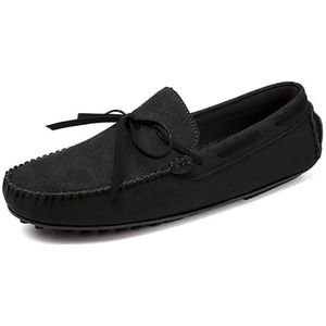 Loafers for heren Ronde neus Suede Vamp Bootschoenen Rijden Loafers Lichtgewicht Platte hak Comfortabel Casual Buiten Instappers(Color:Black,Size:42 EU)