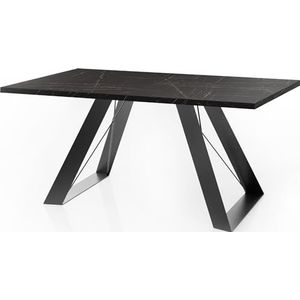 WFL GROUP Eettafel Colter in moderne stijl, rechthoekige tafel, uittrekbaar van 160 cm tot 260 cm, gepoedercoate zwarte metalen poten, 160 x 90 cm (zwart marmer, 160 x 90 cm)