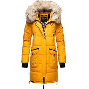 MARIKOO Winterjas voor dames, gewatteerd, oversized, met afneembaar kunstbont, Chaskaa, XS-3XL, geel, XL