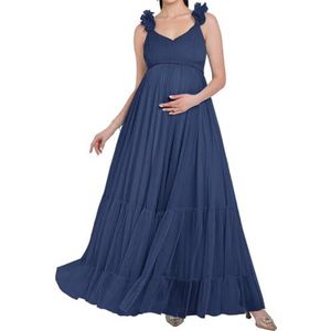 AHERKLL Puffy Tule Robe Zwangerschap Jurk Voor Fotoshoot 3D Bandjes Lingerie Baby Douche Zwangerschap Fotografie Dressing HAH058, Donkerblauw, 32