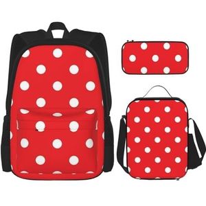 YsoLda Rugzakset, schooltas, boekentas, rugzak, 3-delige set met lunchtas, etui, rood en wit stippen, zoals afgebeeld, Eén maat