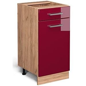 Vicco Afverkoop Onderkast voor in de keuken, R-Line, bourgogne hoogglans/Goldkraft eiken, 40 cm, zonder werkblad