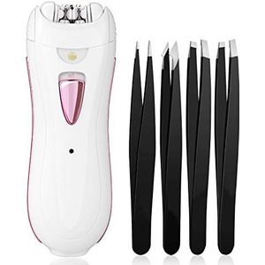 Epileerapparaat Voor Dames, Gezichtshaarverwijderaar, Mini-Epilleerapparaat, Elektrisch Voor Wenkbrauwen, Intieme Zones, Bikini, 4 Pincetten, Draadloos Met Licht, Oplaadbaar