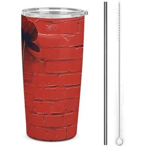 AQRJLPM Een Rode Bakstenen Muur Auto Cup Rvs Tumbler met Stro En Deksels Lekvrij Geïsoleerde Roestvrij Staal Reizen Koffie Mok Pobtable voor Koude Warme Dranken Camping