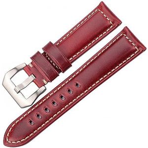 LQXHZ Echt Lederen Horlogeband Armband 20 22 24 26mm Vrouwen Mannen Olie Wax Koeienhuid Blauw Groen Rood Bruin Wach Band Stalen Gesp (Color : Red Brown Silver, Size : 20mm)