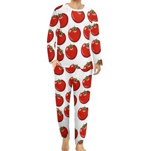 Tomaat Fruit Groenten Comfortabele Heren Pyjama Set Ronde Hals Lange Mouw Loungewear met Zakken 6XL