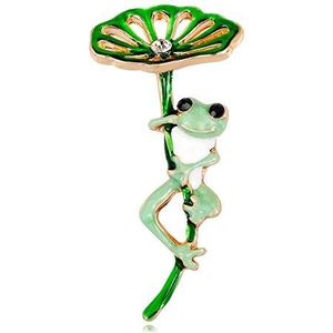 Sanwood Cute Animal Frog Lotus Leaf Strass Inlaid Broche Pin Emaille Lapel Badge