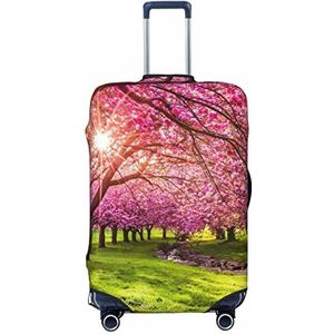 TOMPPY Roze Bloeiende Boomgaard Gedrukt Bagage Cover Anti-Kras Koffer Protector Elastische Koffer Cover Past 45-32 Inch Bagage, Zwart, Medium
