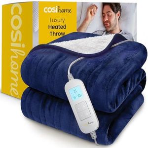 Cosi Home - Luxe Elektrische Warmtedeken - Donker Blauw - Fleece & Sherpa Wol - 10 Temperatuurstanden