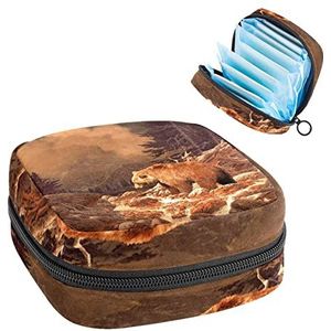 Maandverband Opbergtas, Periode Kit Bag voor school, Menstruatiekopzakje, Maandverband Pads Organizer Bag, Grizzly Bear in The Rocky Mountains