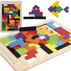 3D-houten puzzels, 40 kleurrijke bouwstenen, Tetris-spel voor kinderen vanaf 3 jaar en volwassenen 22667