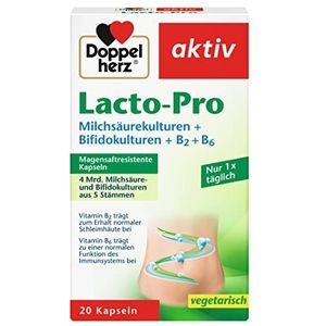 Doppelherz Lacto-Pro melkzuurculturen + bifidoculturen + B2 + B6 - vitamine B6 draagt bij aan een normale werking van het immuunsysteem – verpakking van 3 (3 x 20 vegetarische en maagsapresistente