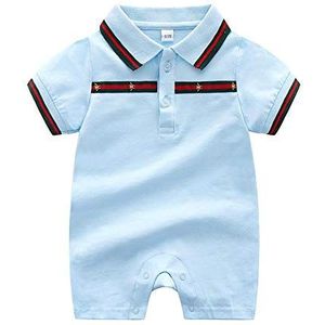 Baby Romper Polo Shirt Pasgeboren Korte Mouw Onesie Overall Jumpsuit Lichtblauw 6-9M/73