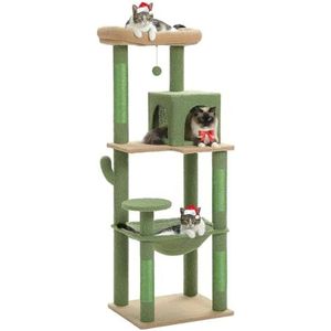 Krabpalen for binnen, kattentorens met meerdere niveaus, hangmatten met frame, kattenbakken met krabpalen en bladen (Color : Green, Size : Climbing Tree-M)