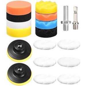 18 stuks 80 mm polijstpadset, autopolijstmachines, met adapter voor boren en wolwaspads, set van pads voor het polijsten van auto's, polijstmachine en waxen