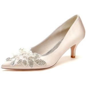 EICOFF Vrouwen Puntige Teen Kitten Hakken Pumps Dames Gesloten Teen Mid Heel Hakken Bruid Trouwschoenen Slip On Party Dress Schoenen,Champagne,36 EU