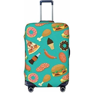 CARRDKDK Gradiënt blauwe denim bedrukte kofferhoes, bagagebeschermer kofferhoes, individuele bagagehoezen met hoge elasticiteit (S, M, L, XL), Hamburger Donut Coke, S(26''H x 19''W)