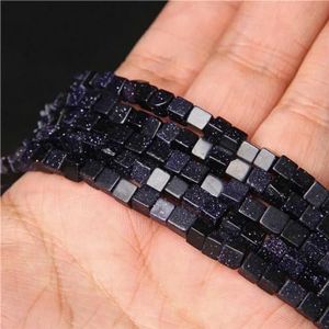 Lapis Lazuli 4/6/8 mm kubus vierkante kralen natuursteen agaat losse spacer kralen voor sieraden maken doe-het-zelf ketting oorbellen armband-blauwe zandsteen-4 mm